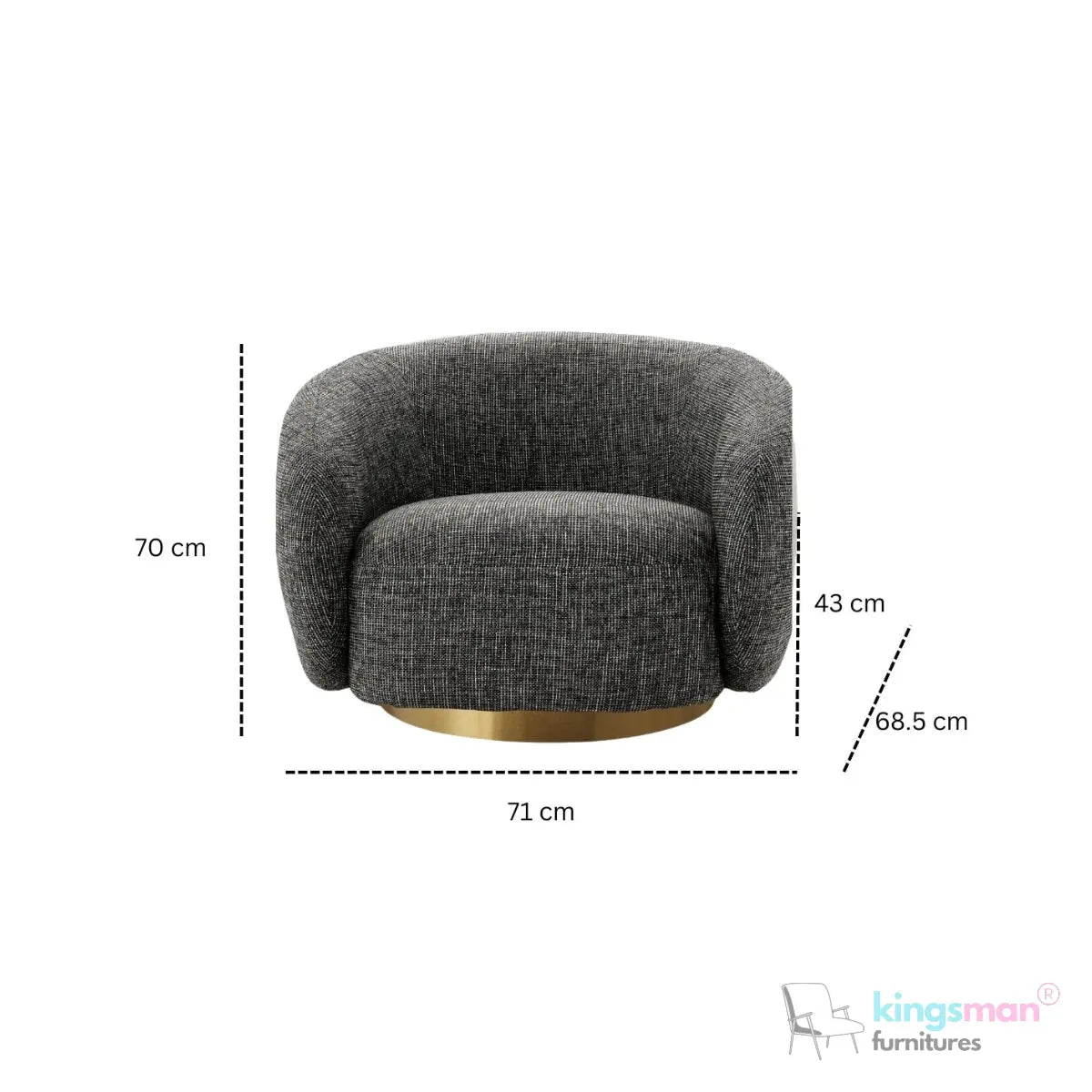 Brok 360° Swivel Chair - Ivory Boucle Fabric, Brass Base, Modern Elegant Design, Cozy Comfort Kingsman Furnitures