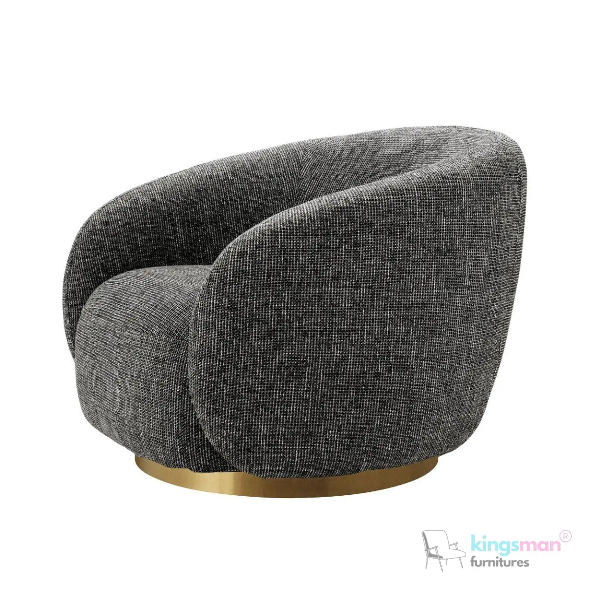 Brok 360° Swivel Chair - Ivory Boucle Fabric, Brass Base, Modern Elegant Design, Cozy Comfort Kingsman Furnitures