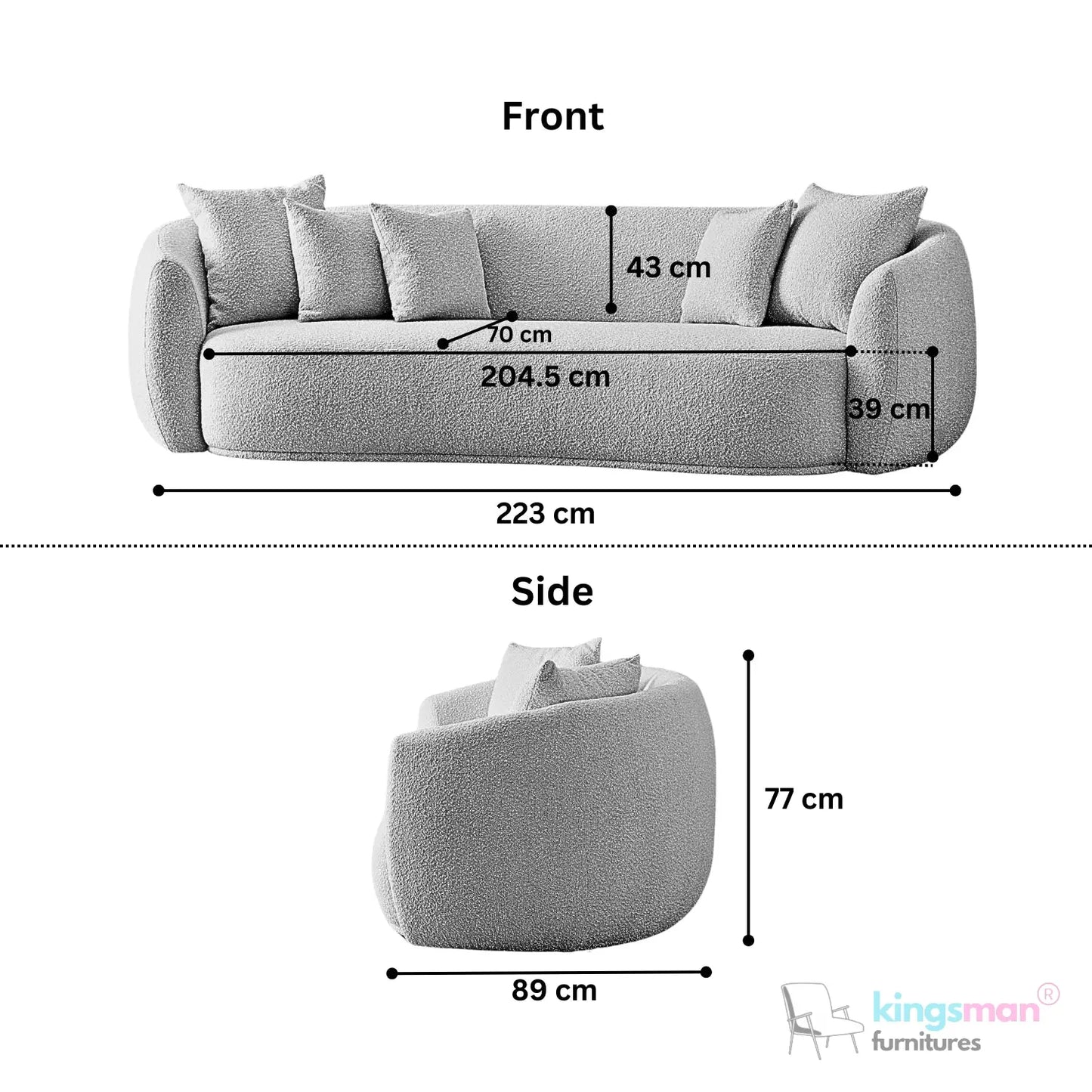 Cream Boucle Curved 3 Seater Sofa | Everbe Luxe Design Kingsman Furnitures