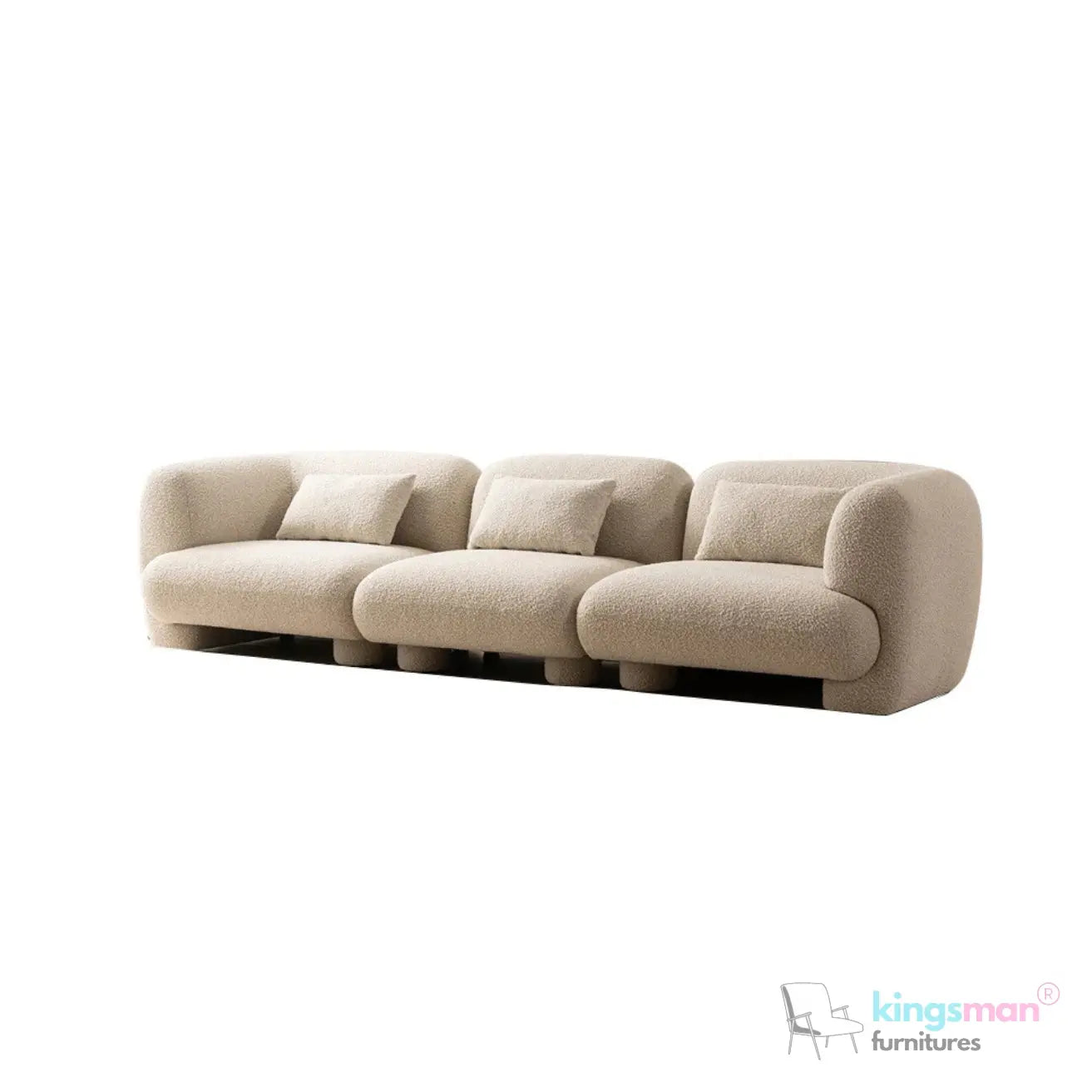 Curio Chesterfield Sectional Sofa - Contemporary Flannel Bouclé Sofa with Elegant Curves & High-Density Foam Kingsman Furnitures