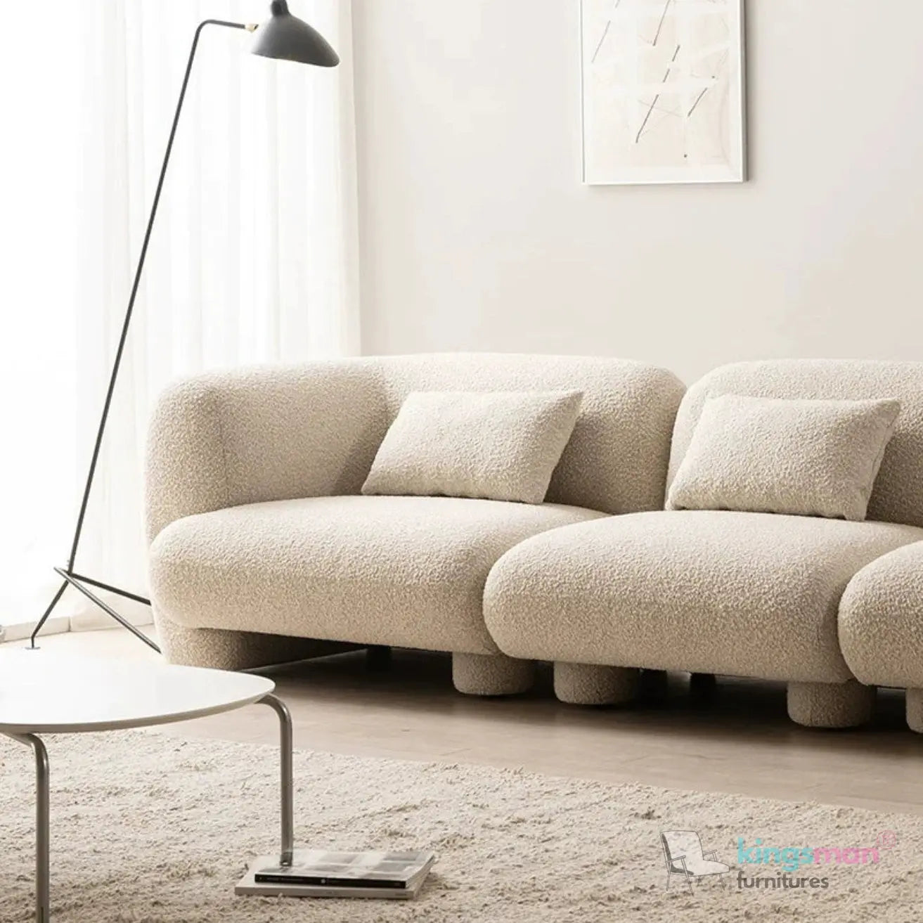 Curio Chesterfield Sectional Sofa - Contemporary Flannel Bouclé Sofa with Elegant Curves & High-Density Foam Kingsman Furnitures