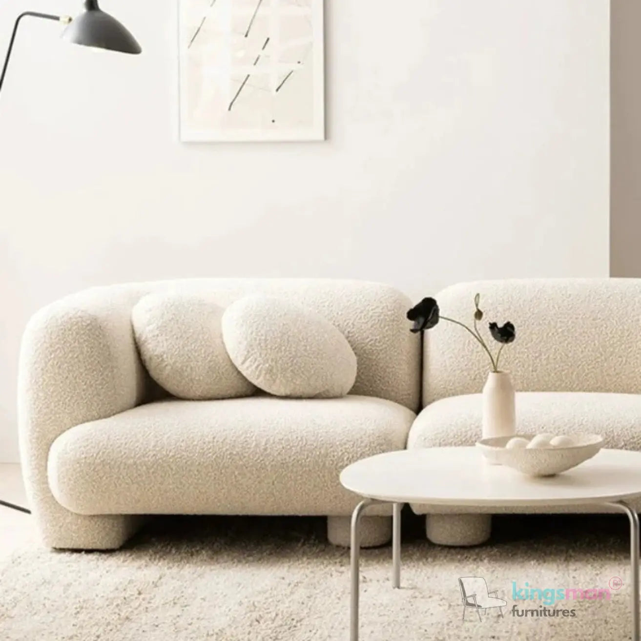 Curio Chesterfield Sectional Sofa - Contemporary Flannel Bouclé Sofa with Elegant Curves & High-Density Foam Kingsman Furnitures