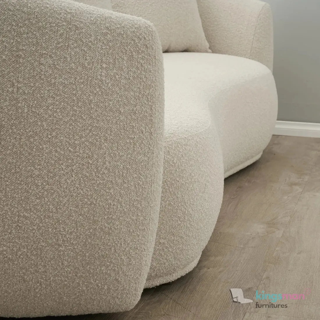 Everbe 3 Seater Sofa - Boucle & Velvet, Mid-Century Luxe, High-Resilience Foam, Meranti Wood Frame Kingsman Furnitures