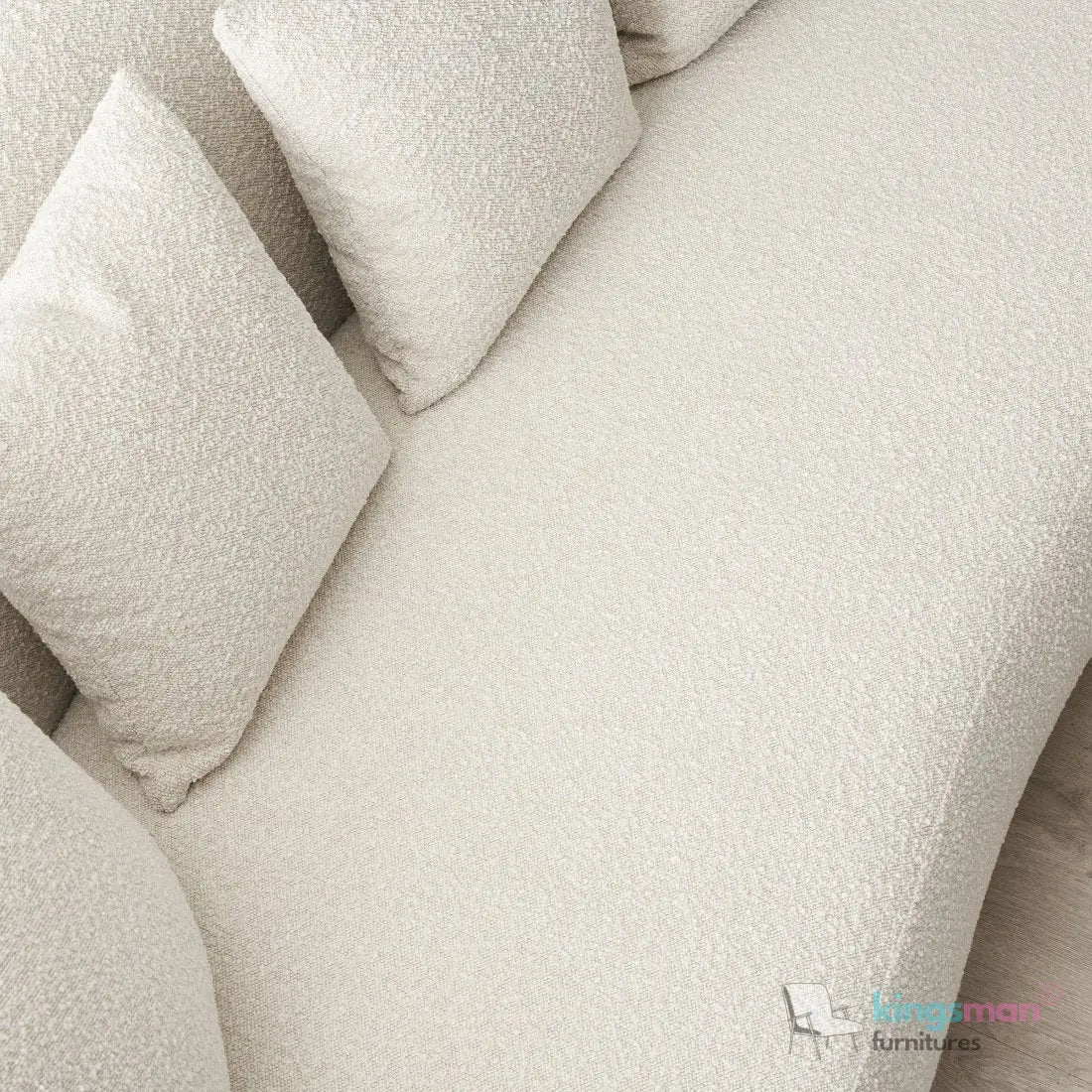 Everbe 3 Seater Sofa - Boucle & Velvet, Mid-Century Luxe, High-Resilience Foam, Meranti Wood Frame Kingsman Furnitures