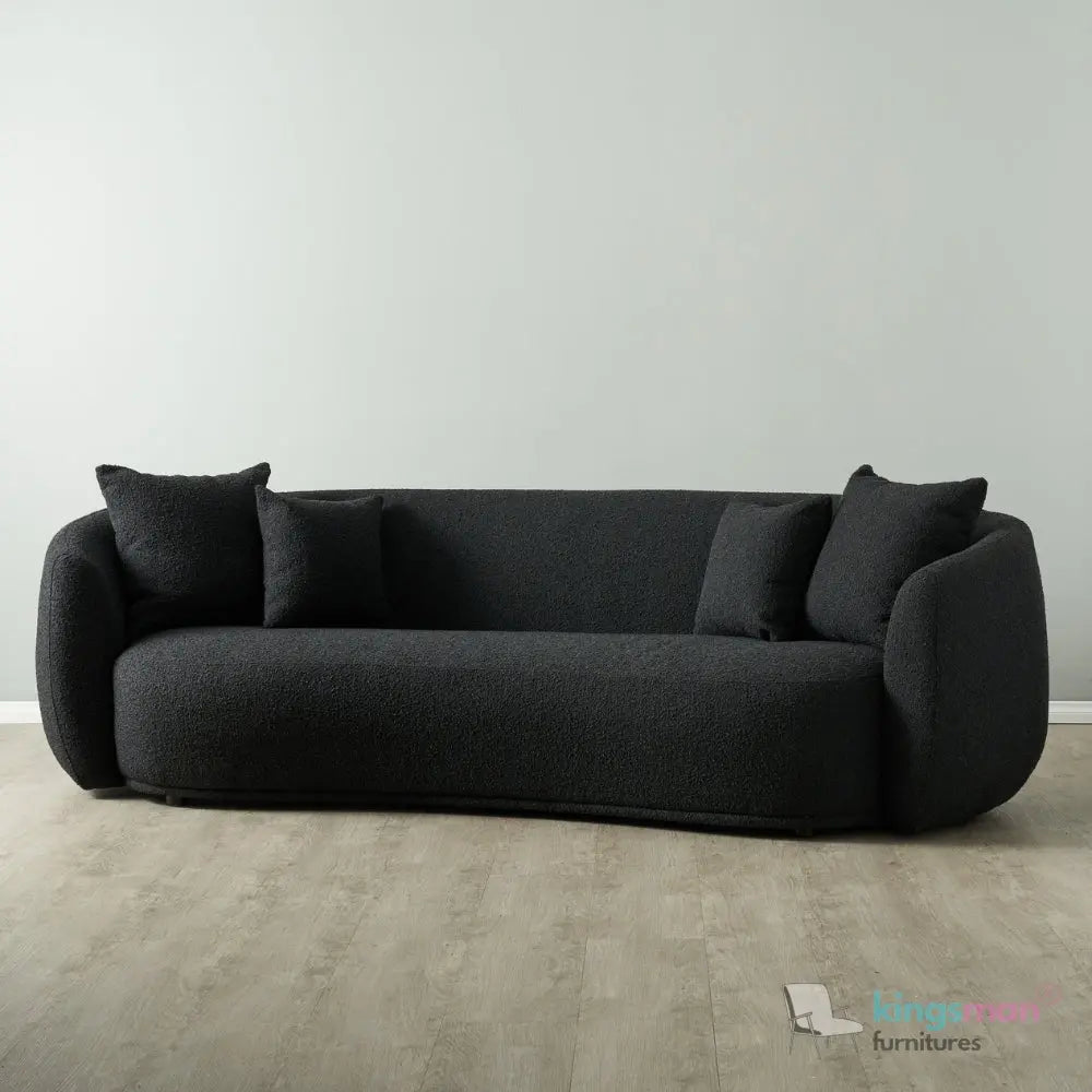 Everbe 3 Seater Sofa - Boucle & Velvet, Mid-Century Luxe, High-Resilience Foam, Meranti Wood Frame Kingsman Furnitures