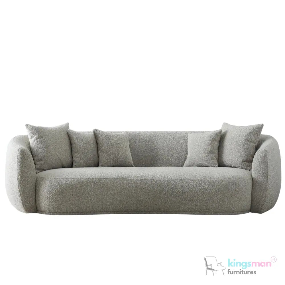 Everbe 3 Seater Sofa - Boucle & Velvet, Mid-Century Luxe, High-Resilience Foam, Meranti Wood Frame Kingsman Furnitures