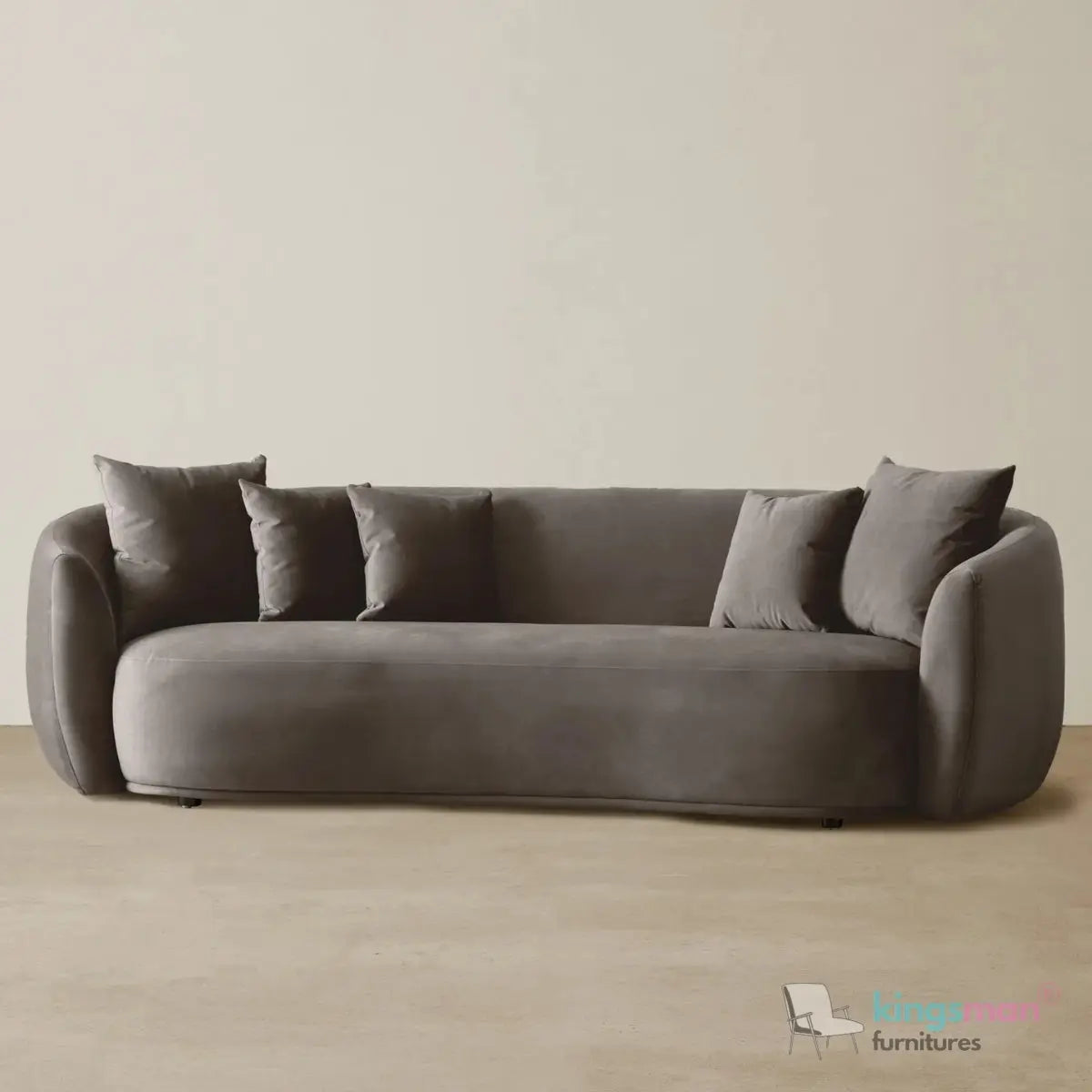 Everbe 3 Seater Sofa - Boucle & Velvet, Mid-Century Luxe, High-Resilience Foam, Meranti Wood Frame Kingsman Furnitures