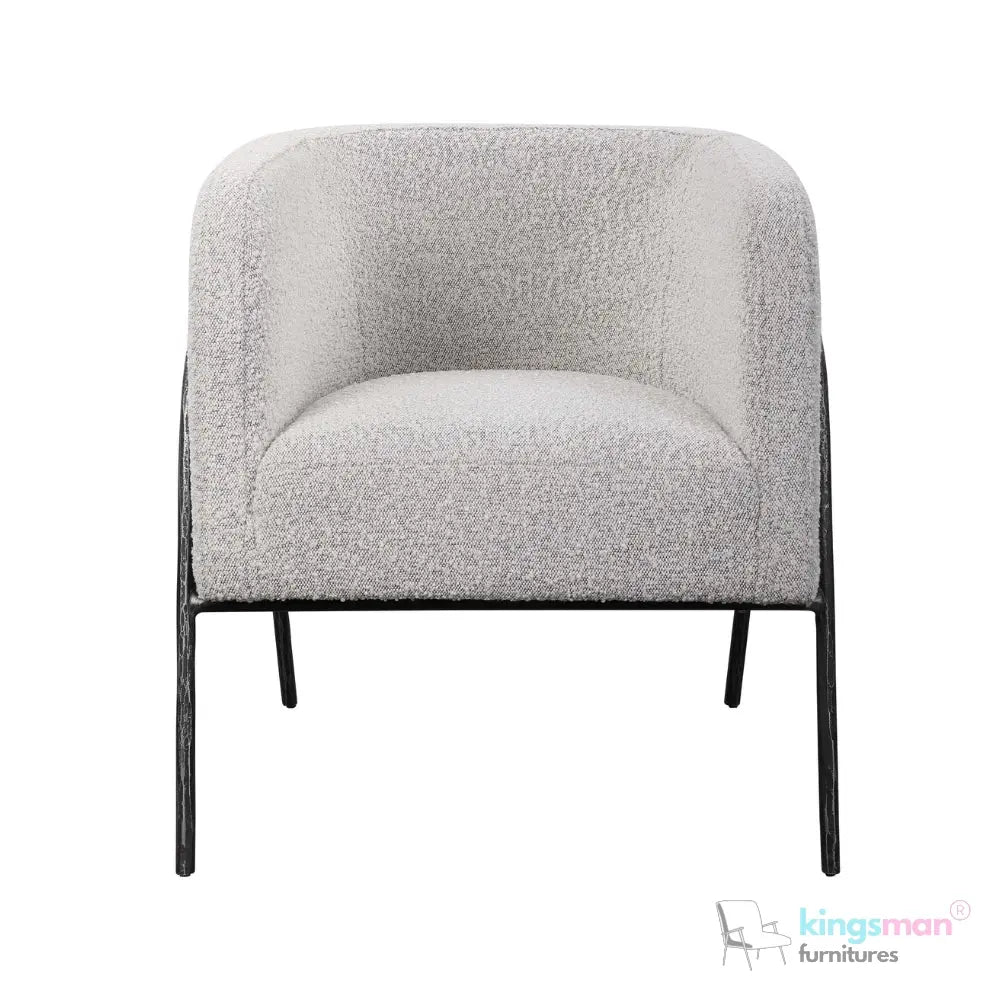 Jacob Scandinavian Barrel Back Chair - Faux Shearling with Aged Gold Chiselled Iron Frame Kingsman Furnitures