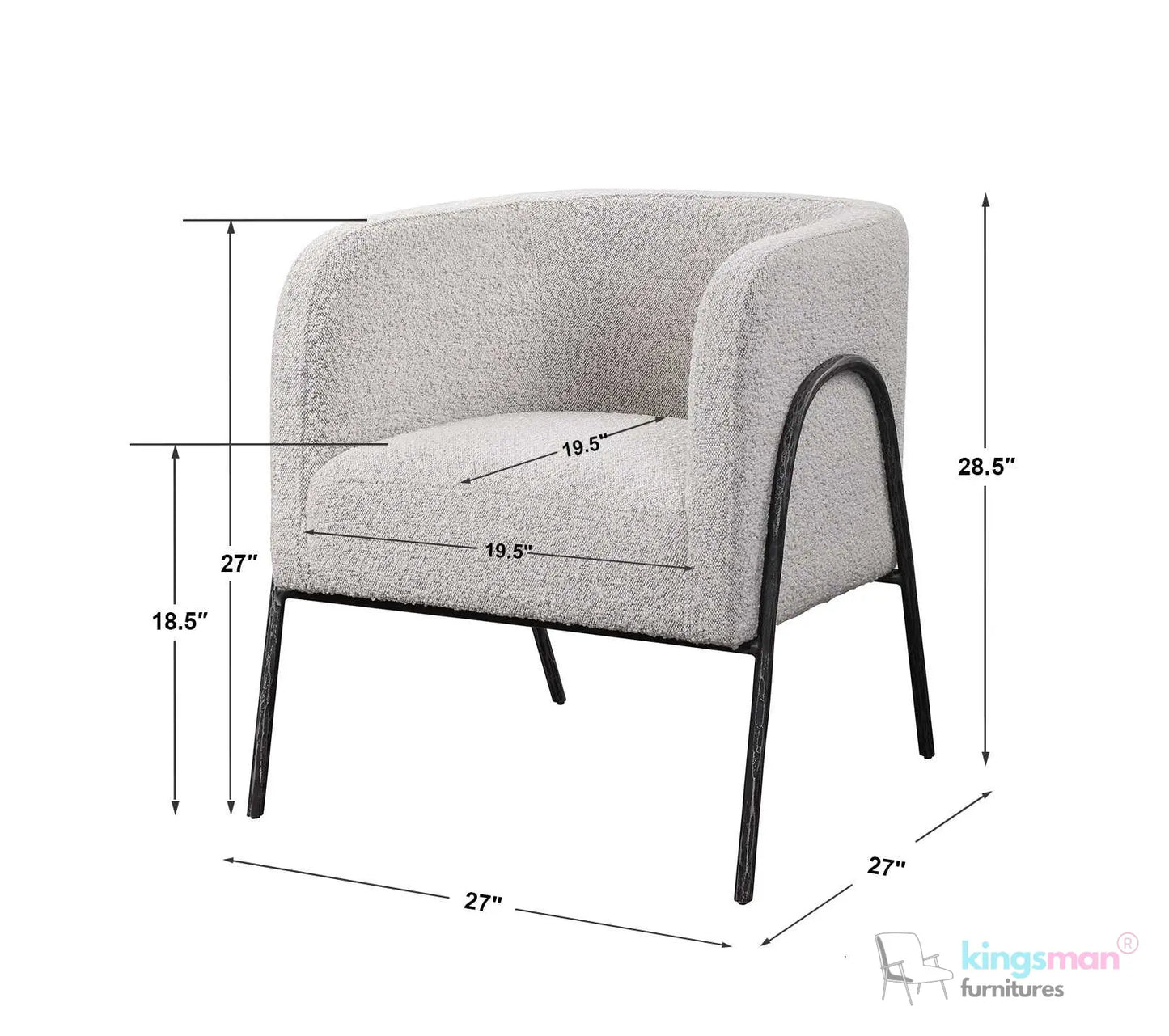 Jacob Scandinavian Barrel Back Chair - Faux Shearling with Aged Gold Chiselled Iron Frame Kingsman Furnitures