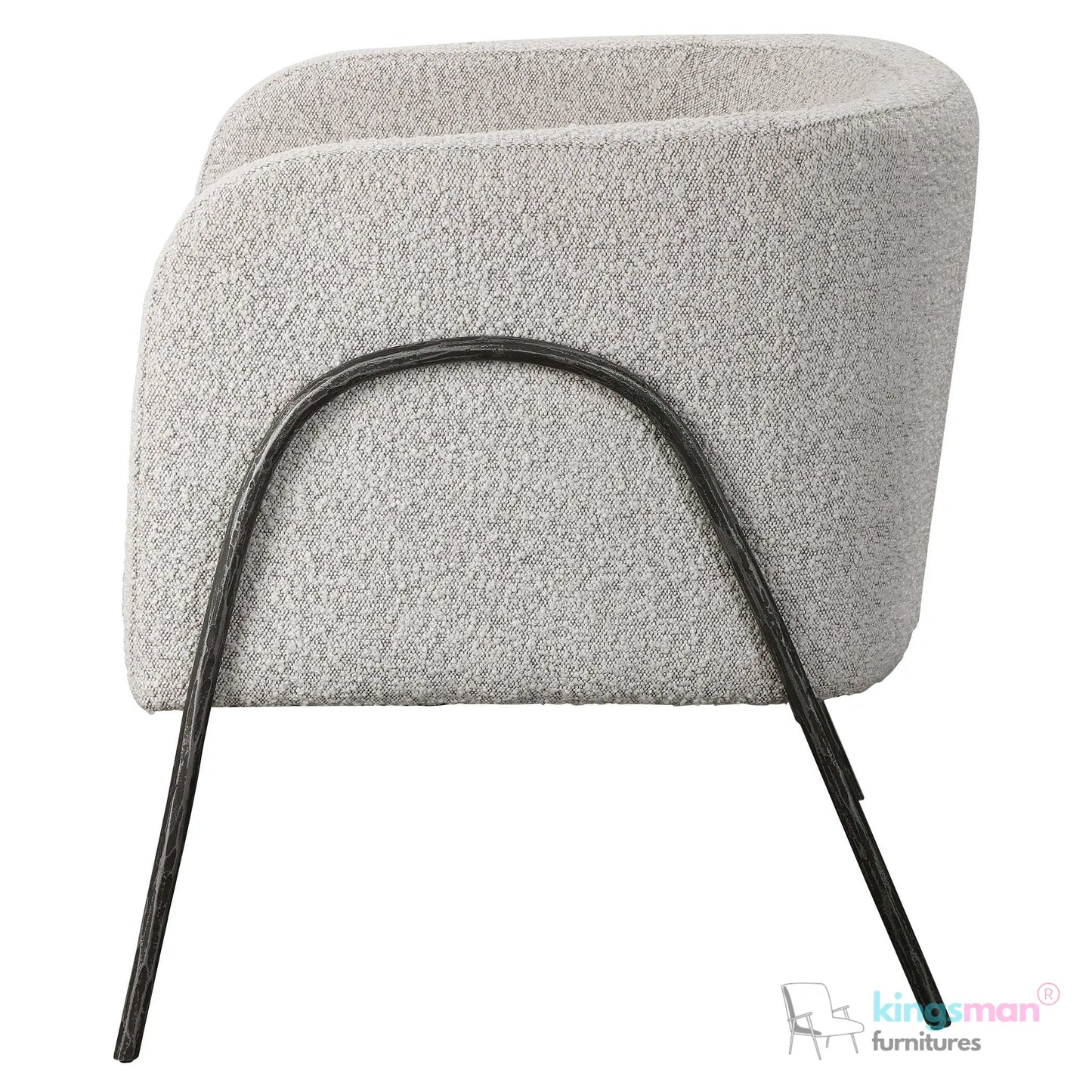 Jacob Scandinavian Barrel Back Chair - Faux Shearling with Aged Gold Chiselled Iron Frame Kingsman Furnitures