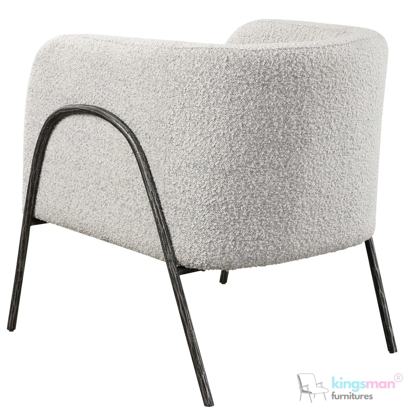 Jacob Scandinavian Barrel Back Chair - Faux Shearling with Aged Gold Chiselled Iron Frame Kingsman Furnitures