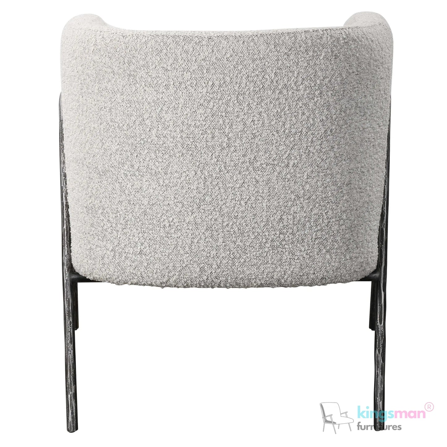 Jacob Scandinavian Barrel Back Chair - Faux Shearling with Aged Gold Chiselled Iron Frame Kingsman Furnitures