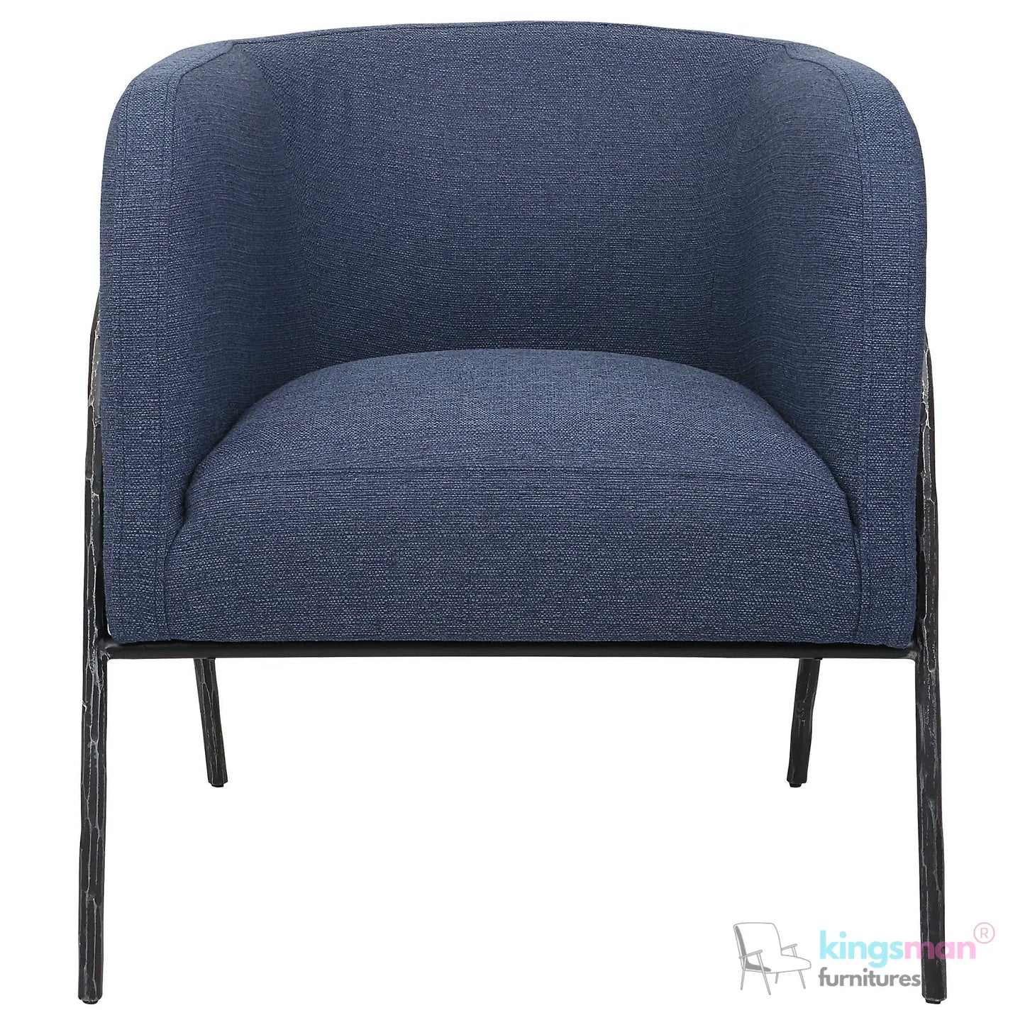 Jacob Scandinavian Barrel Back Chair - Faux Shearling with Aged Gold Chiselled Iron Frame Kingsman Furnitures