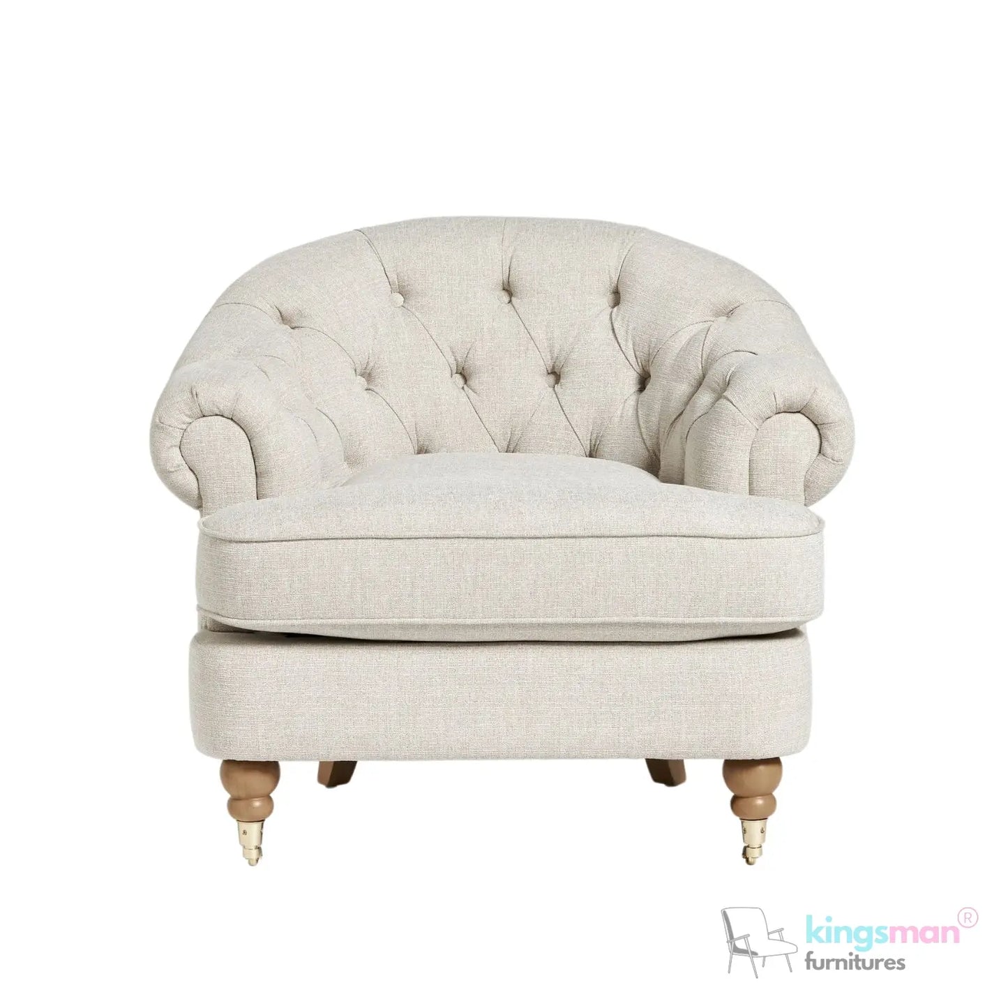 Jesper Armchair - Classic Buttoned Backrest with Teak Wood Castor Legs Kingsman Furnitures