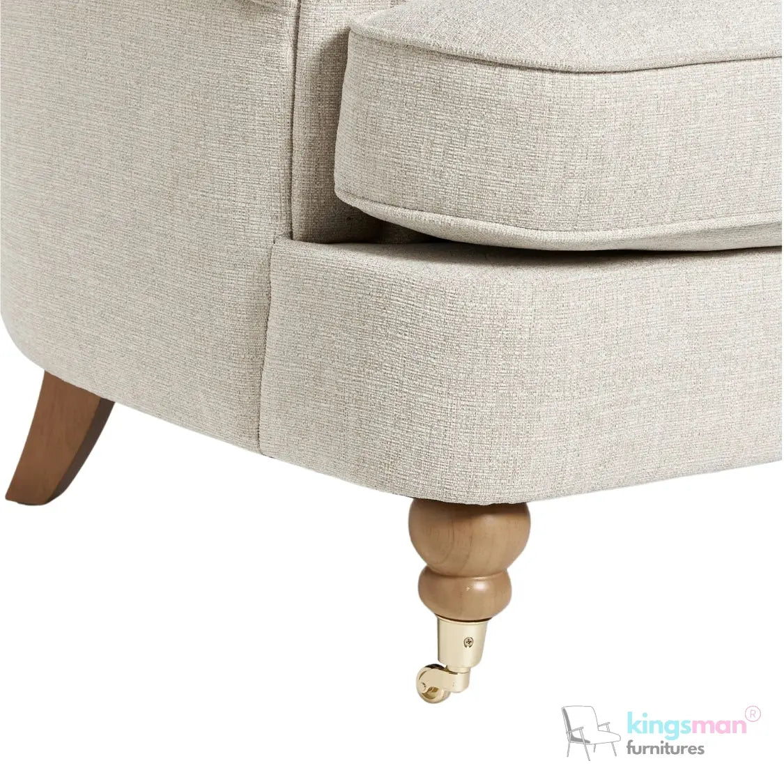 Jesper Armchair - Classic Buttoned Backrest with Teak Wood Castor Legs Kingsman Furnitures