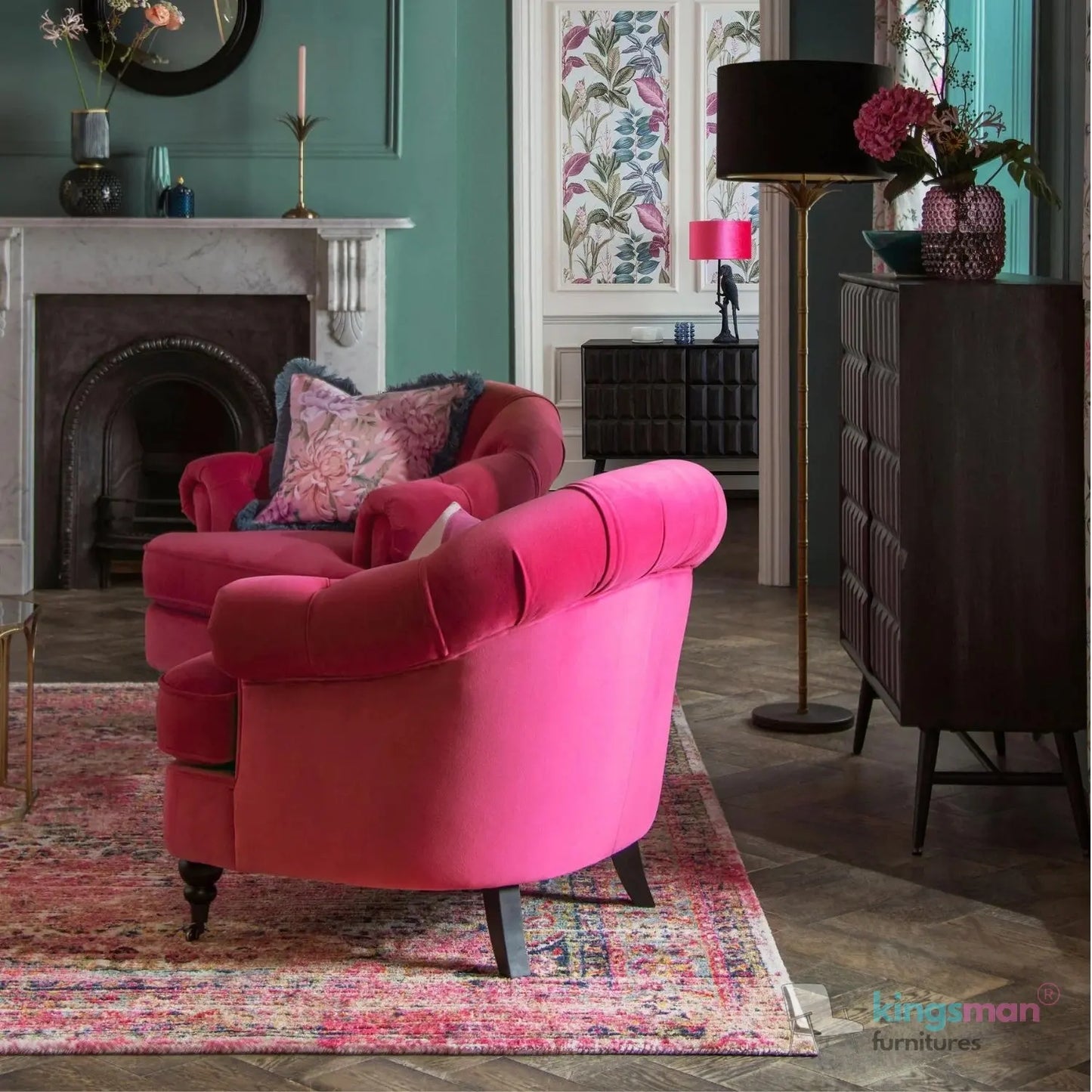 Jesper Armchair - Classic Buttoned Backrest with Teak Wood Castor Legs Kingsman Furnitures