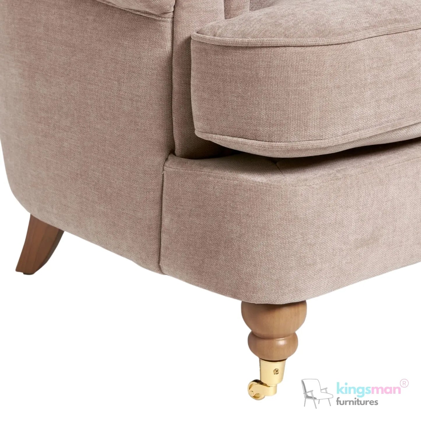 Jesper Armchair - Classic Buttoned Backrest with Teak Wood Castor Legs Kingsman Furnitures