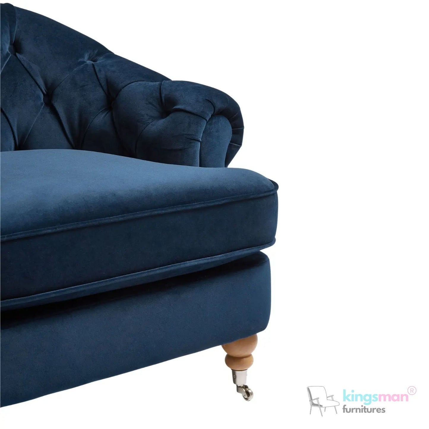 Jesper Armchair - Classic Buttoned Backrest with Teak Wood Castor Legs Kingsman Furnitures