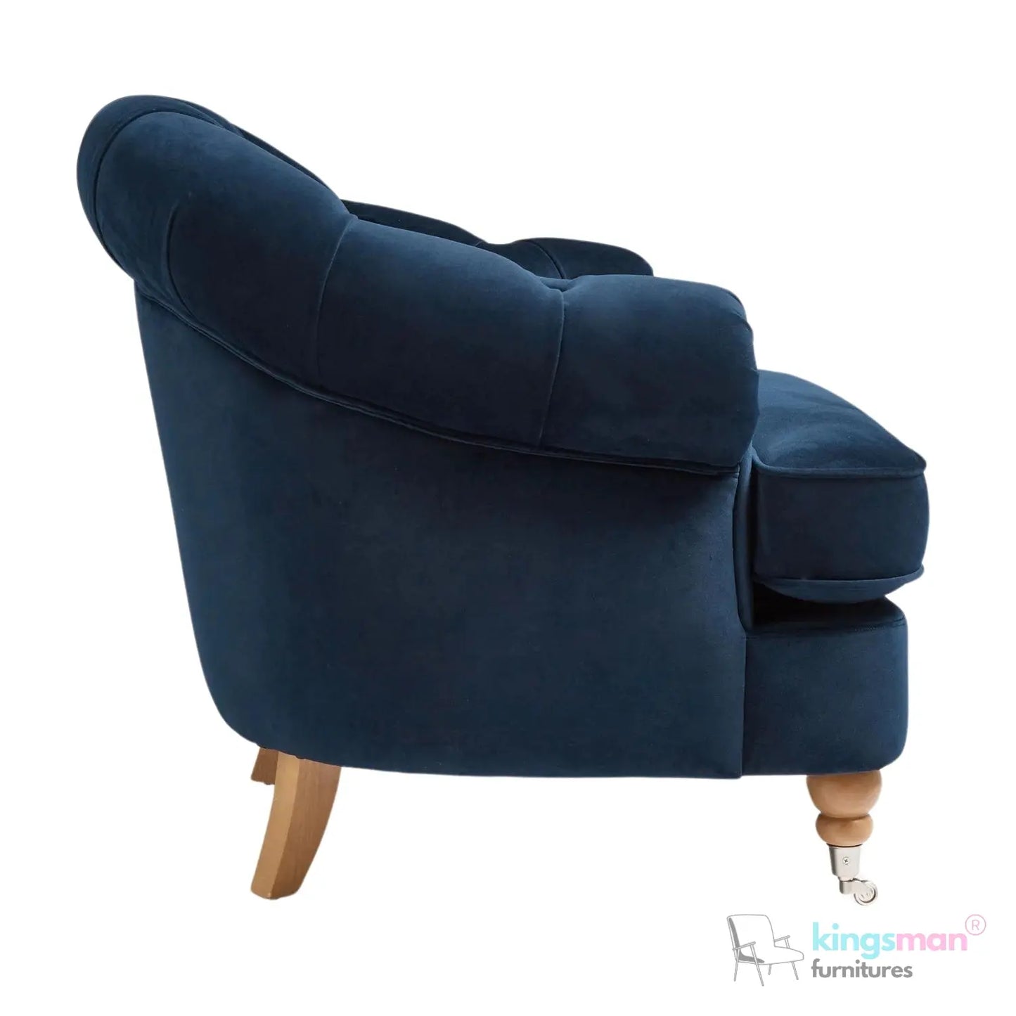 Jesper Armchair - Classic Buttoned Backrest with Teak Wood Castor Legs Kingsman Furnitures