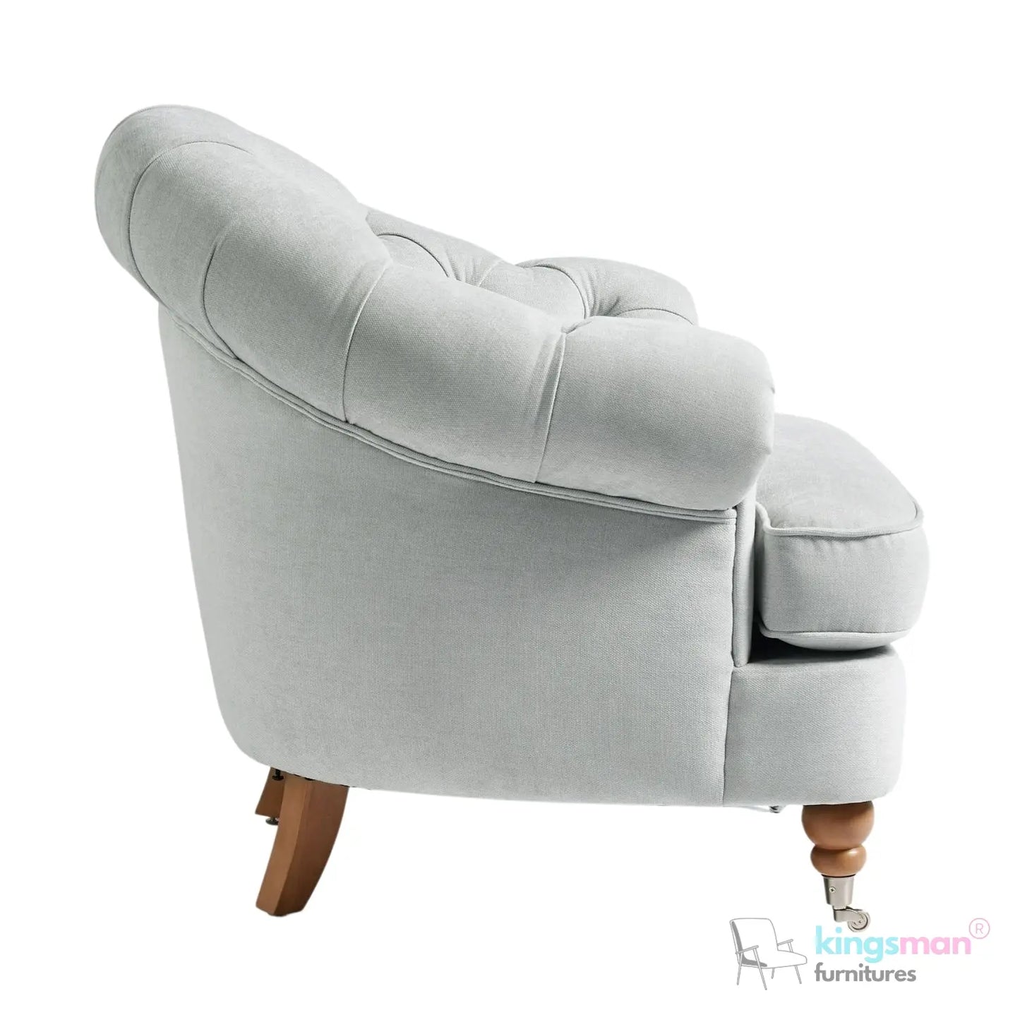 Jesper Armchair - Classic Buttoned Backrest with Teak Wood Castor Legs Kingsman Furnitures