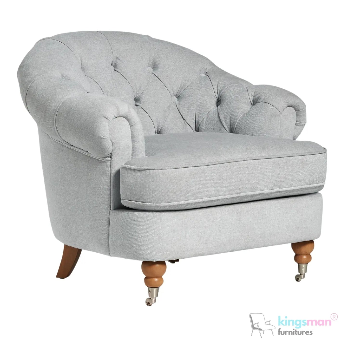Jesper Armchair - Classic Buttoned Backrest with Teak Wood Castor Legs Kingsman Furnitures