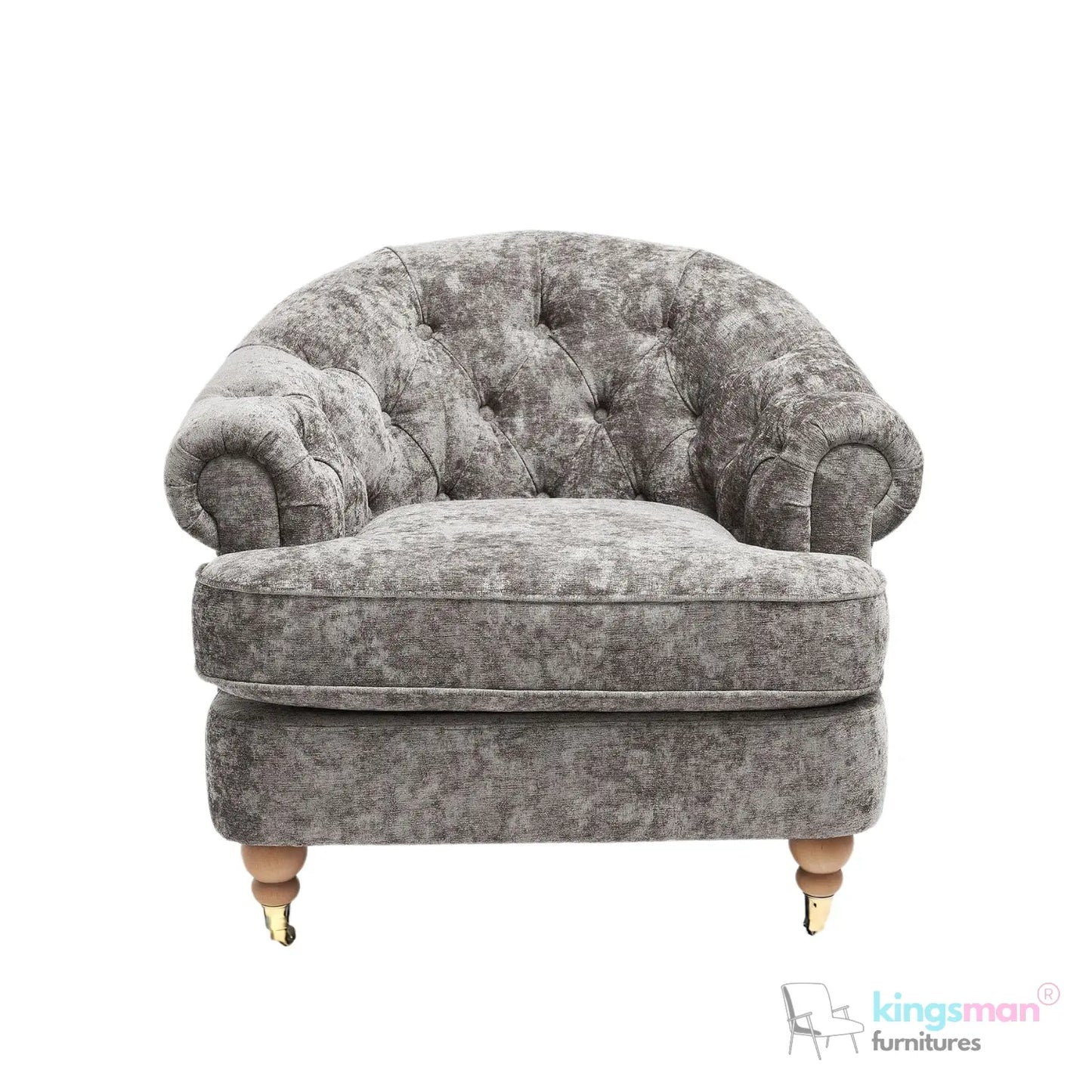Jesper Armchair - Classic Buttoned Backrest with Teak Wood Castor Legs Kingsman Furnitures
