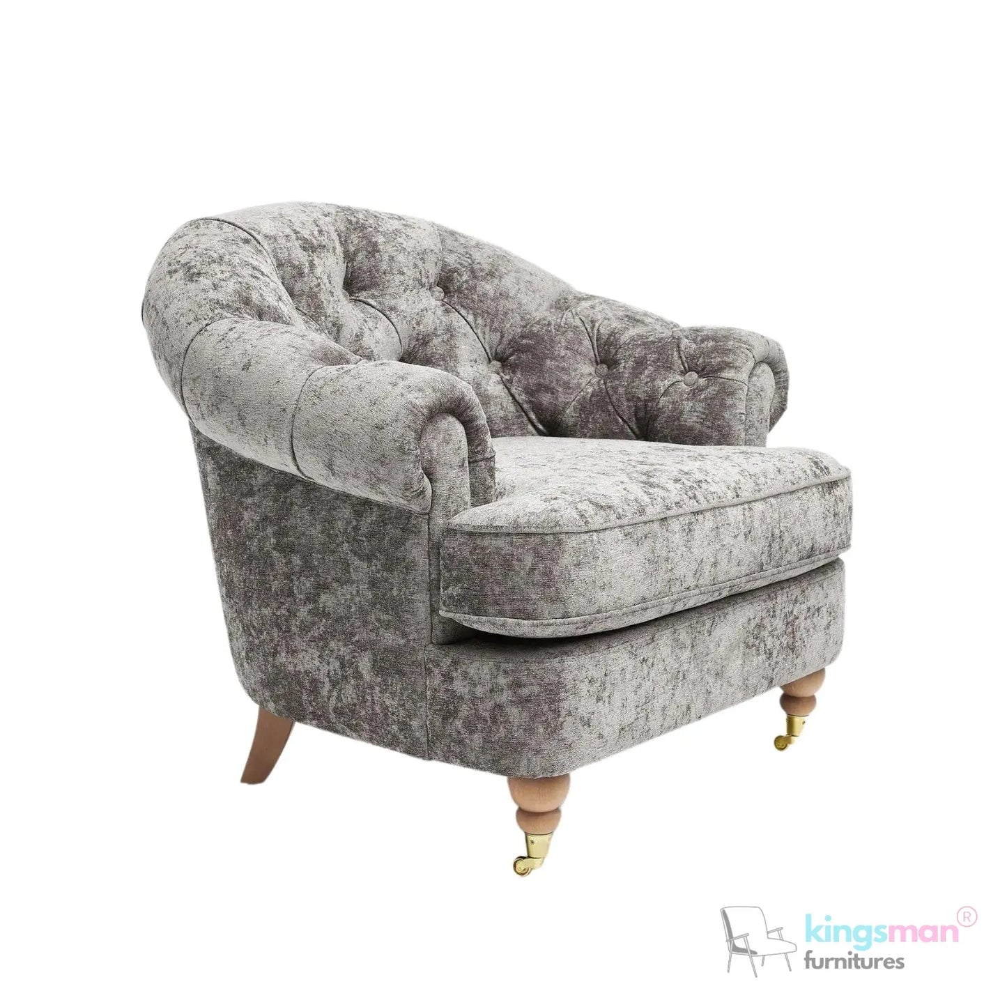 Jesper Armchair - Classic Buttoned Backrest with Teak Wood Castor Legs Kingsman Furnitures