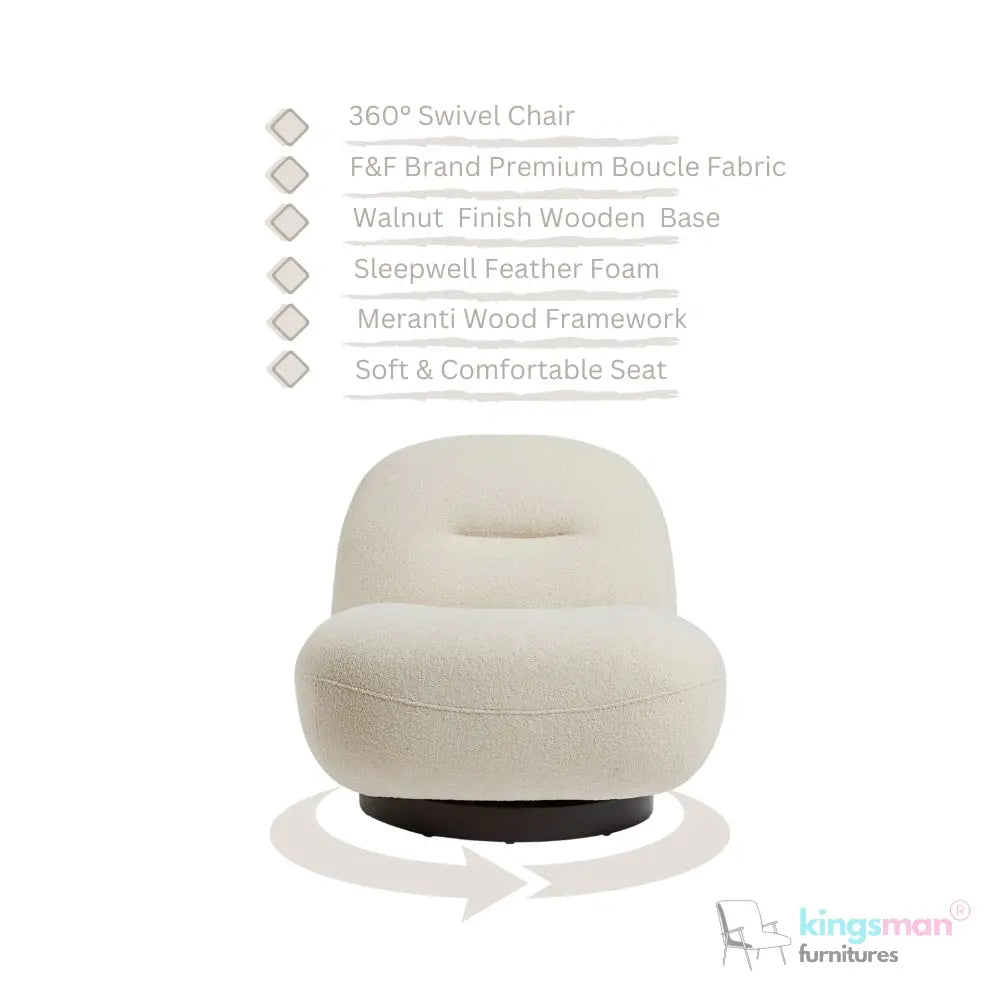 Otis Accent Chair - Cream/Navy Blue, 360° Swivel, High-Resilience Foam, Modern Scandi Design Kingsman Furnitures