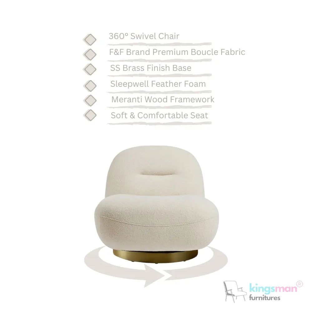 Otis Accent Chair - Cream/Navy Blue, 360° Swivel, High-Resilience Foam, Modern Scandi Design Kingsman Furnitures