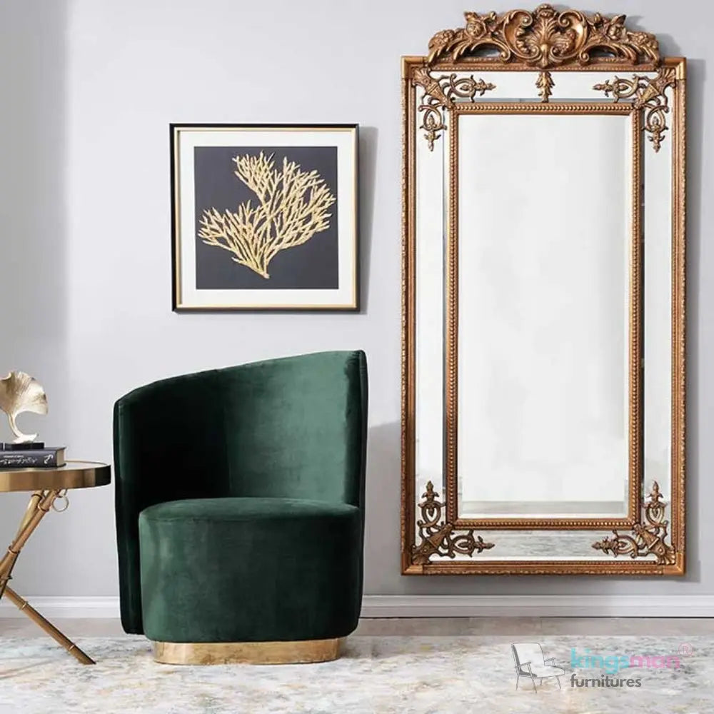Reina Emerald Green Velvet Armchair – Contemporary Design with Golden Base and Plush Comfort Kingsman Furnitures