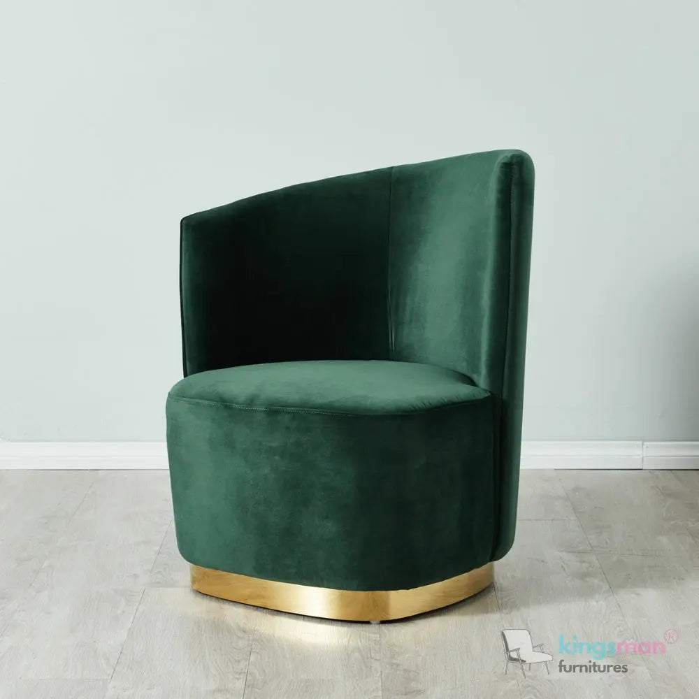 Reina Emerald Green Velvet Armchair – Contemporary Design with Golden Base and Plush Comfort Kingsman Furnitures