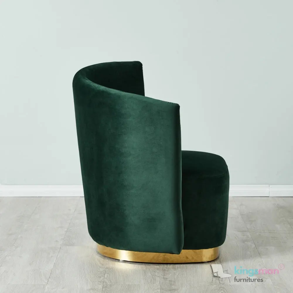 Reina Emerald Green Velvet Armchair – Contemporary Design with Golden Base and Plush Comfort Kingsman Furnitures