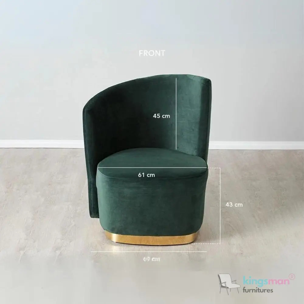 Reina Emerald Green Velvet Armchair – Contemporary Design with Golden Base and Plush Comfort Kingsman Furnitures