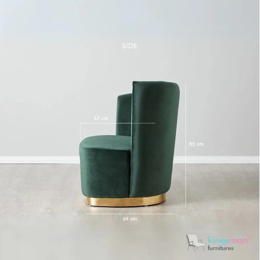 Reina Emerald Green Velvet Armchair – Contemporary Design with Golden Base and Plush Comfort Kingsman Furnitures