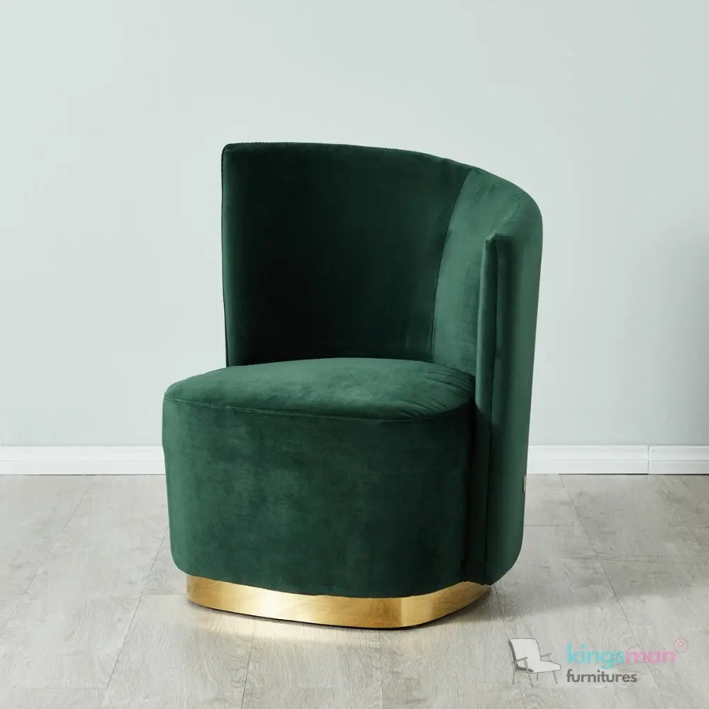 Reina Emerald Green Velvet Armchair – Contemporary Design with Golden Base and Plush Comfort Kingsman Furnitures