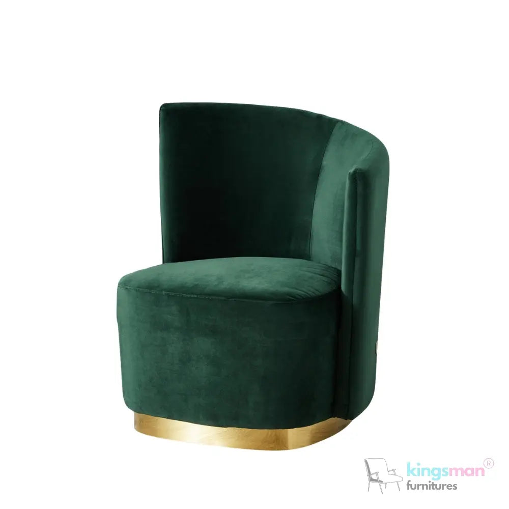 Reina Emerald Green Velvet Armchair – Contemporary Design with Golden Base and Plush Comfort Kingsman Furnitures