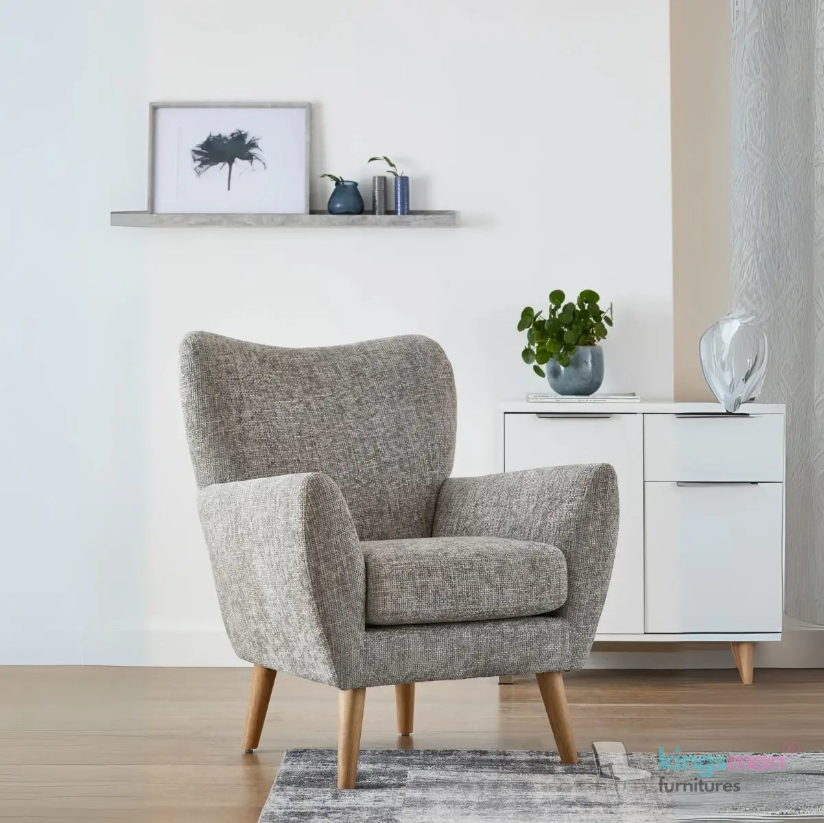 "Wills Winged Accent Chair - High Backrest with Teak Wood Legs and Multiple Fabric Options Kingsman Furnitures