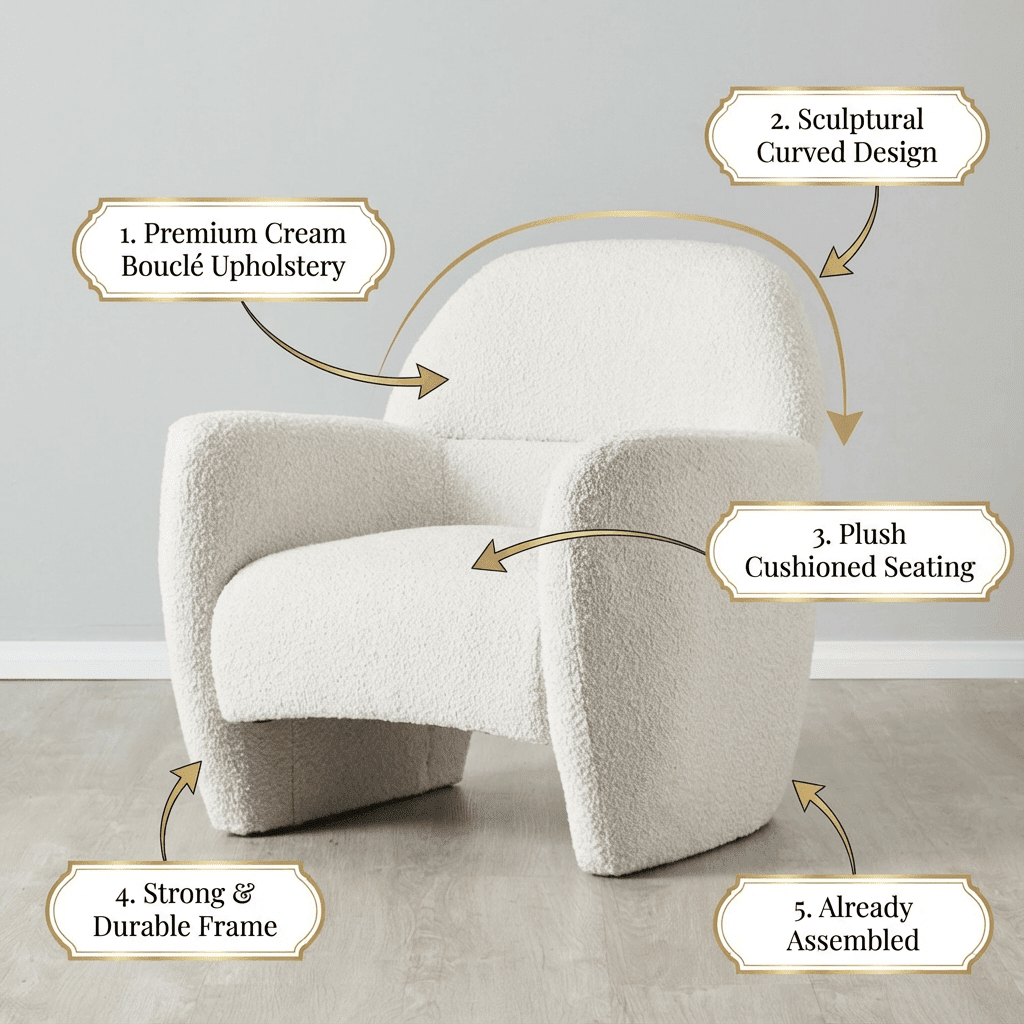 Alfa Cream Bouclé Accent Chair - Kingsman Furnitures