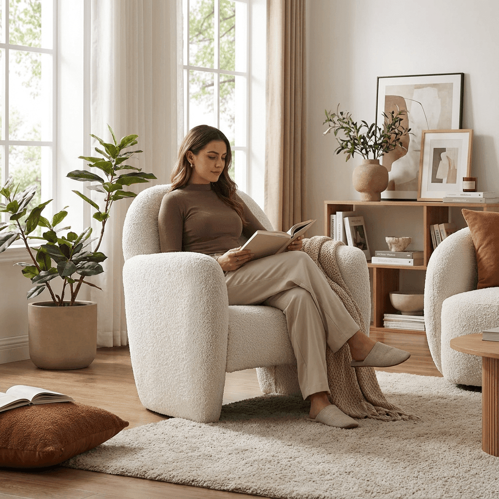 Alfa Cream Bouclé Accent Chair - Kingsman Furnitures