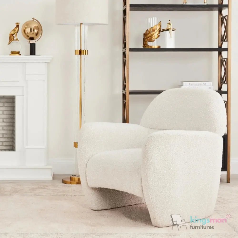 Alfa Cream Bouclé Accent Chair – Modern Design with Lumbar Cut - Out and Floating Seat - Kingsman Furnitures