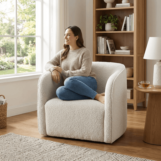 Andy Cream Bouclé Arm Chair - Kingsman Furnitures