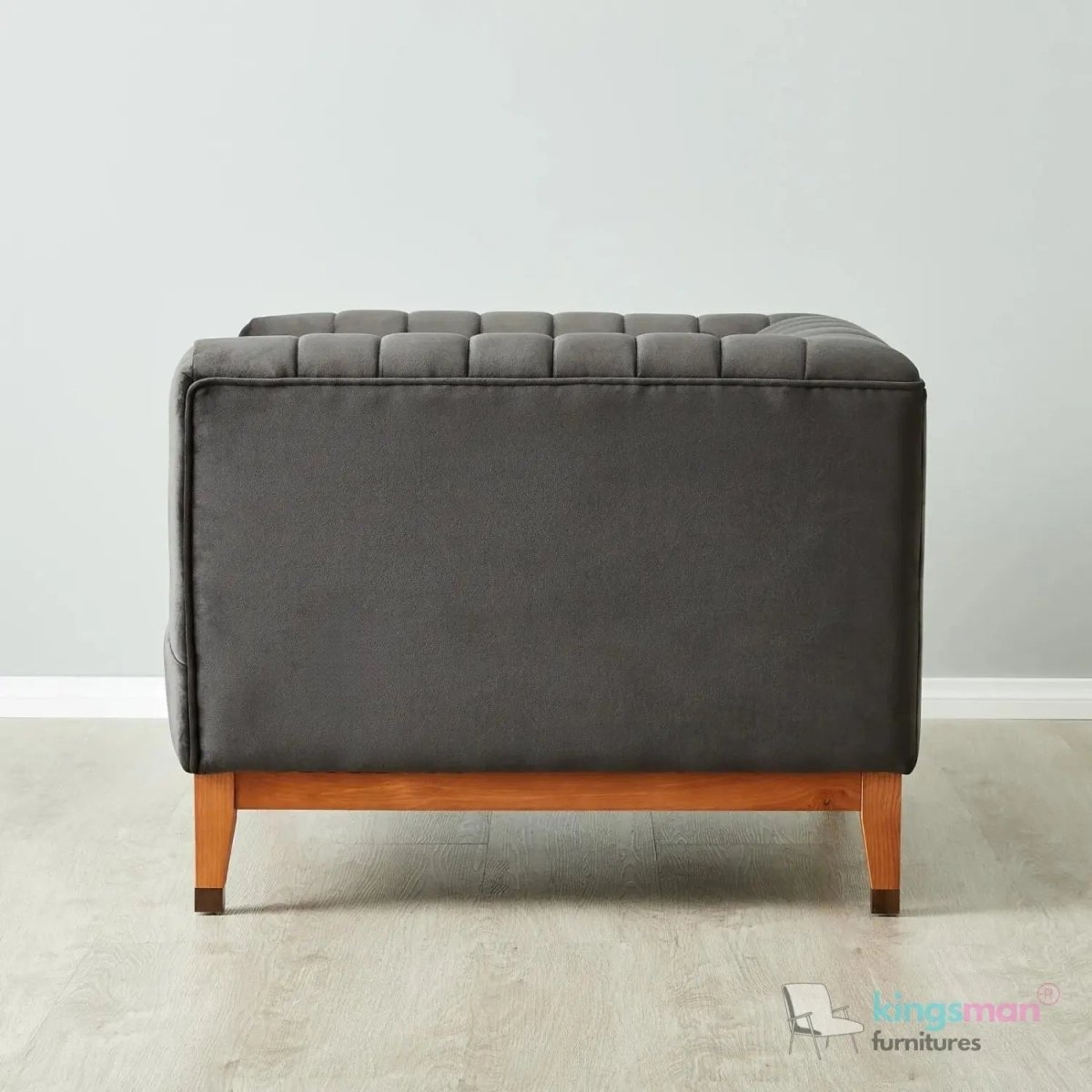Asfor Velvet Armchair – Modern Channel - Stitched Design with Teak Legs and Brass Caps - Kingsman Furnitures