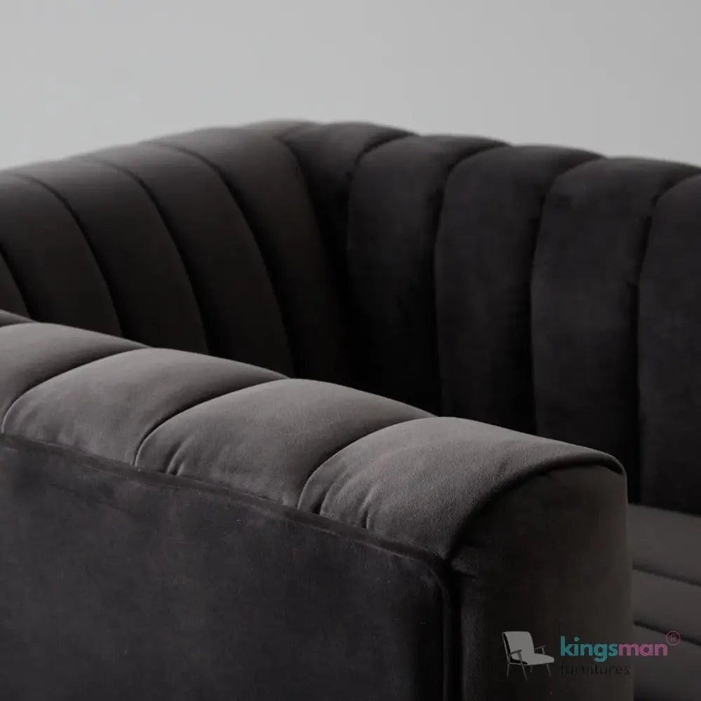 Asfor Velvet Armchair – Modern Channel - Stitched Design with Teak Legs and Brass Caps - Kingsman Furnitures