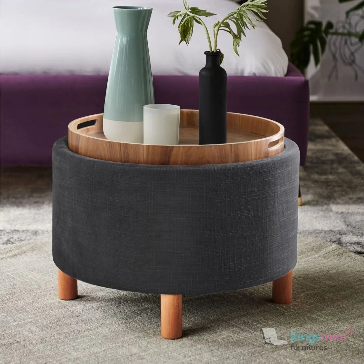 Ashtin Round Storage Sability - Multi-Functional Sability with Flip-Top Tray and Hidden Storage - Kingsman Furnitures