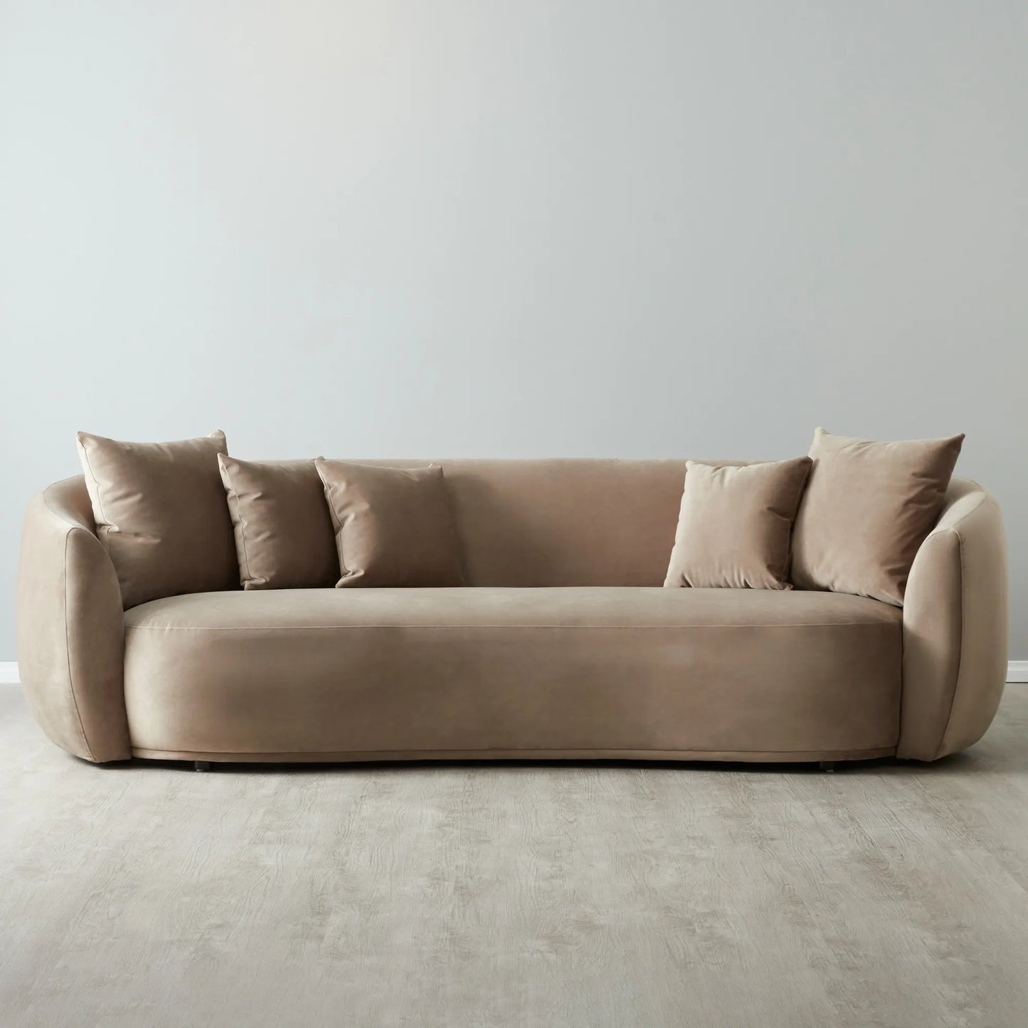 Everbe Beige Velvet 3 Seater Sofa