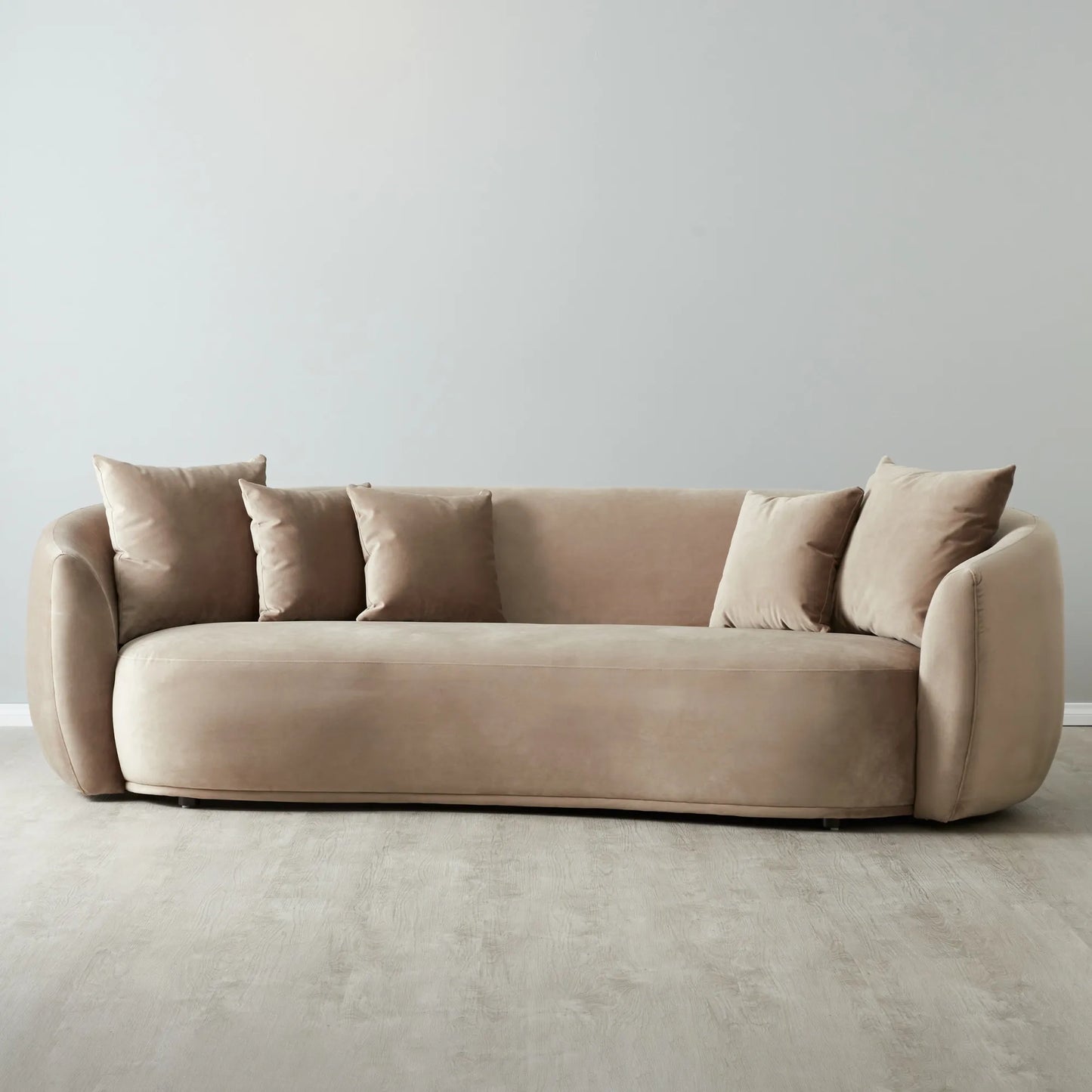 Everbe Beige Velvet 3 Seater Sofa