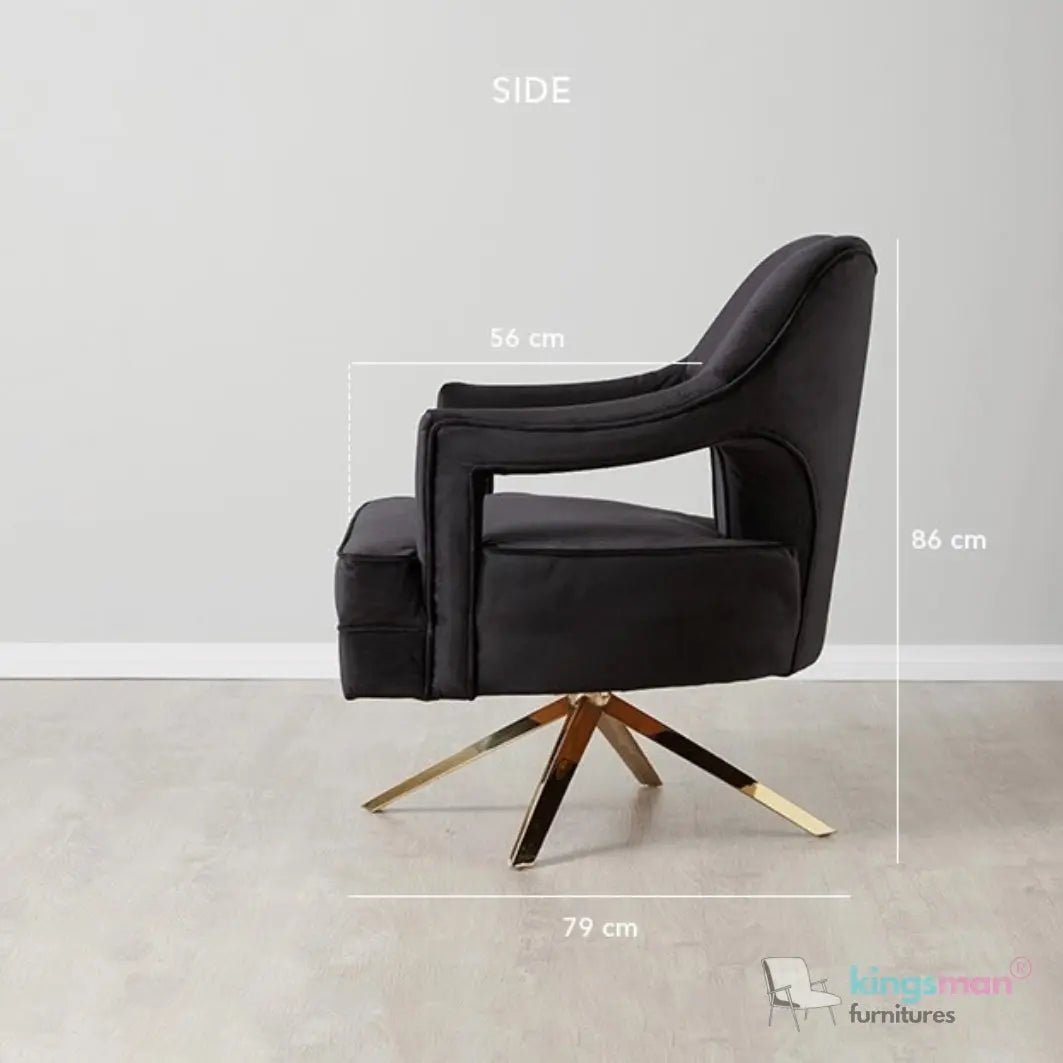 Burten Black Velvet Swivel Armchair - Luxury & Style - Kingsman Furnitures