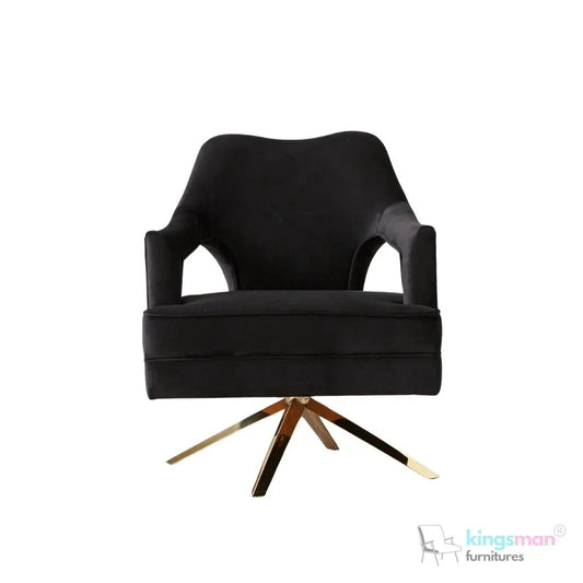 Burten Black Velvet Swivel Armchair - Luxury & Style - Kingsman Furnitures