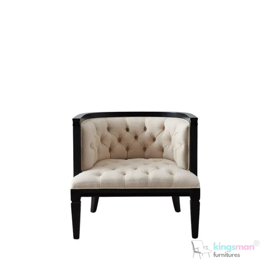 Coco Tufted Linen Teak Wood Armchair - Stylish Comfort - Kingsman Furnitures