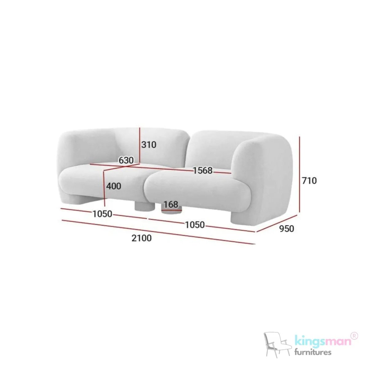 Curio Cream Boucle Curved Shape Sectional Sofa - Elegant Design - Kingsman Furnitures